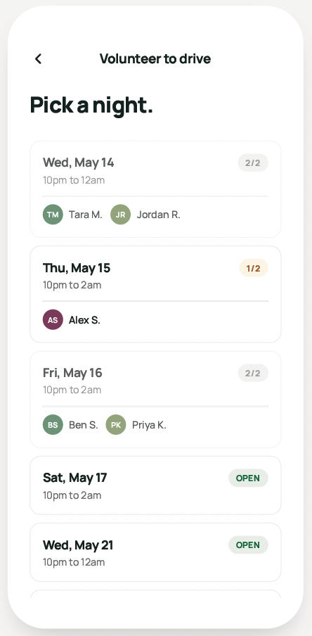 Saferides screen